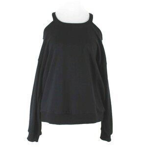 Maeve Anthropologie Sz S Black Cold Shoulder Long Slve 100% Cotton Top